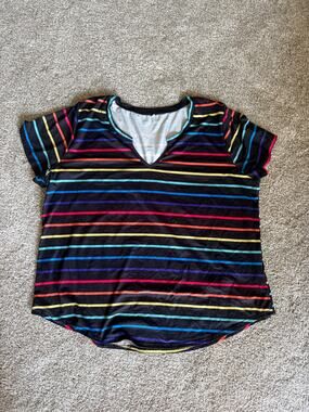 Womens 3x rainbow striped vneck shirt